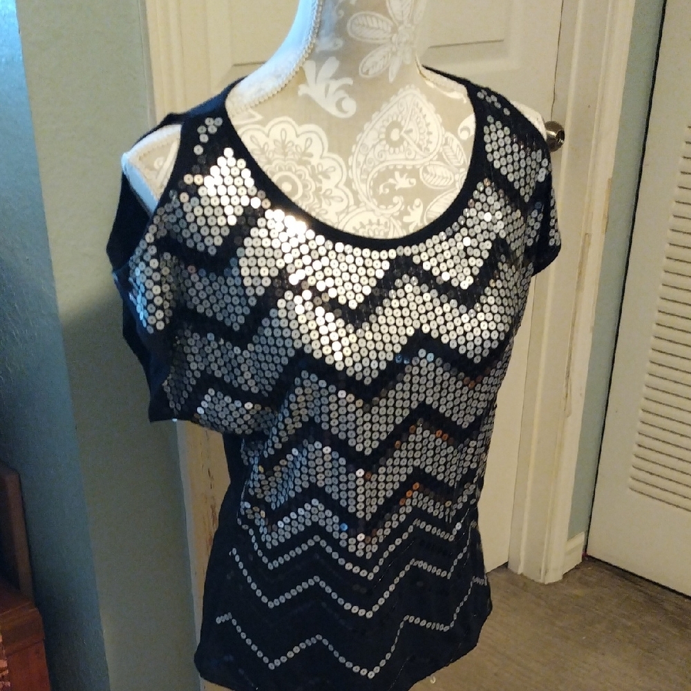 Black/Silver Sequin Sexy Top